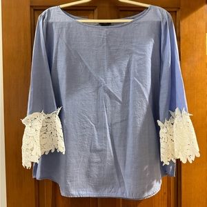 Ann Taylor Blue blouse with lace detail, size XL
